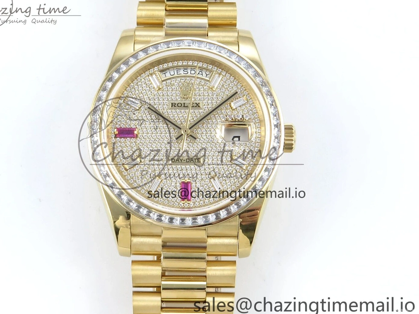 0205 DayDate 40 YG QF 1:1 Best Edition Pink Diamonds Dial Diamonds Bezel on President Bracelet A2836 V5 (Gain Weight) ZipUp 488